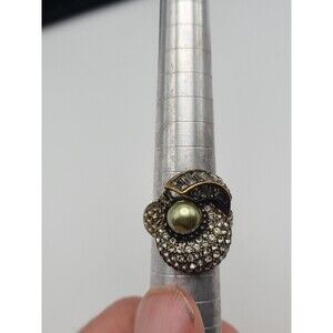 **Heidi Daus Size 7 Faux Pearl Bronze Ring | Swarovski Crystals